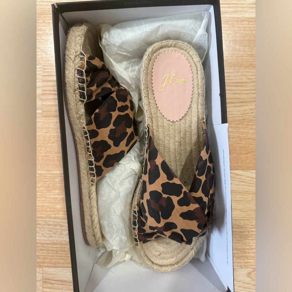 J.Crew Twisted Knot Leopard Print Slide Canvas Espadrille Sandals Women 6.5